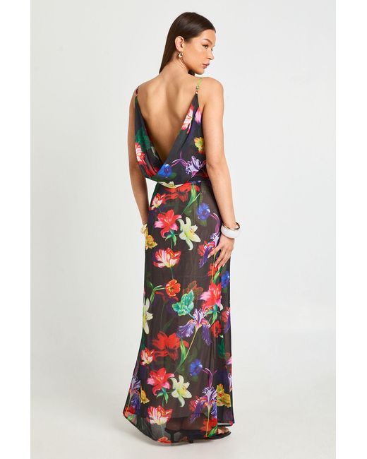 Boohoo White Bright Floral Cowl Neck Maxi Slip Dress