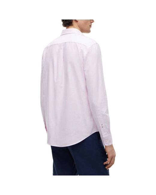 Tommy Hilfiger White Oxford Shirts Ithaca Stripe Regular Long Sleeve Cotton Shirt for men