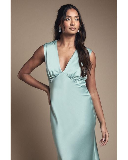 Oasis Green Sage Satin Open Back Detail Maxi Bridesmaid Dress