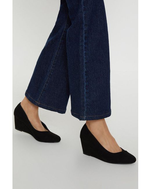 Wallis Blue Daisy Wide Fit Sweetheart Almond Toe Wedge Courts