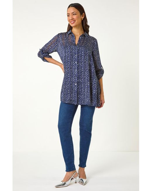 Roman Blue Speckled Print Collared Shirt