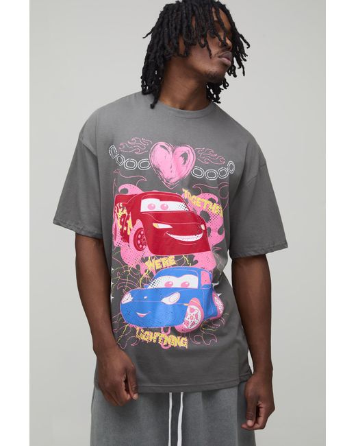 BoohooMAN Gray Tall Oversized Disney Cars Lightning Mcqueen License Printed T-Shirt for men