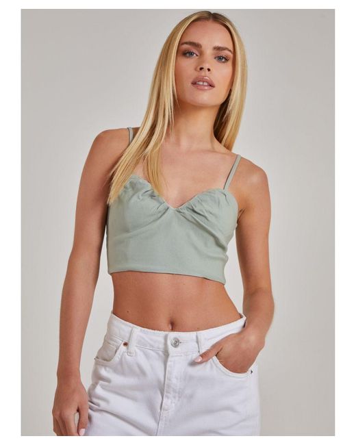 Pink Vanilla Green Notch Front Bengaline Crop Top