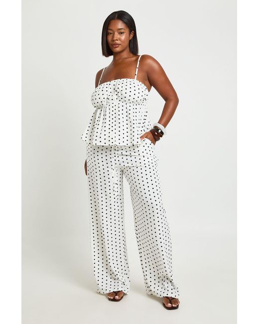 Boohoo White Plus Polka Dot Wide Leg Trouser