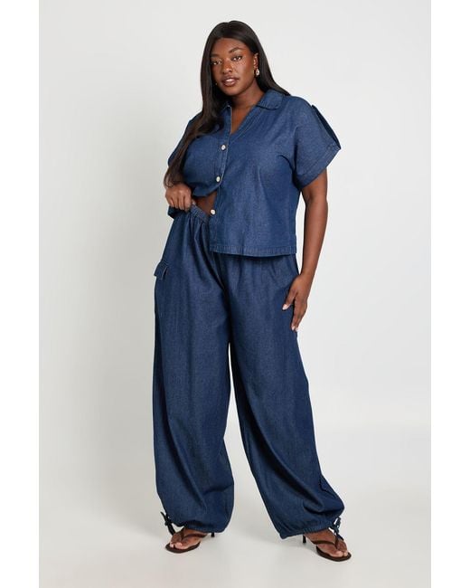 Boohoo Blue Plus Chambray Balloon Trouser