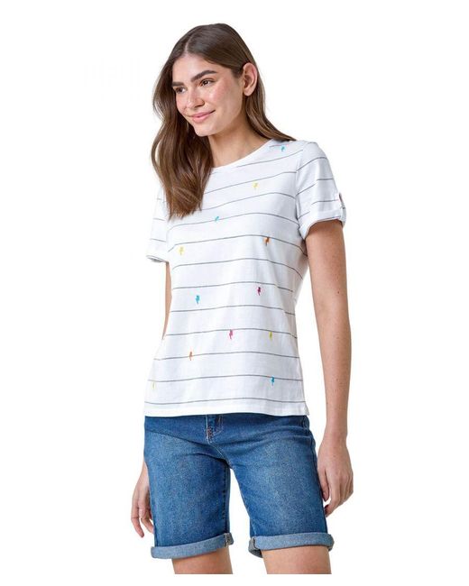 Roman Blue Lightning Embroidery Stripe Stretch T-Shirt