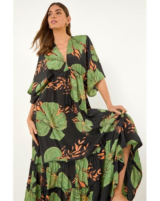 Roman Green Boho Leaf Maxi Dress