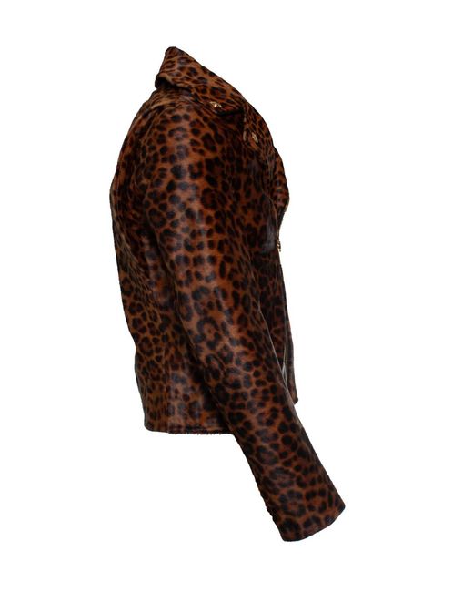 Versace Brown Ponyskin Leopard Biker Jacket Fw24 for men