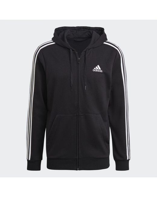 Adidas Black Essentials 3 Stripes Full Zip Sweatshirt for men