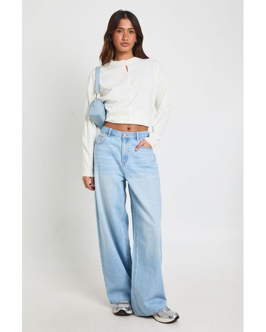 Boohoo Blue Cinched Waist Loose Fit Jeans With Adjuster