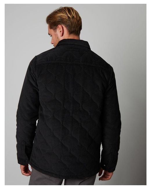 Threadbare Black 'Shearer' Cord Overshirt With Quilted Lining for men