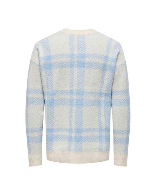 Only & Sons Blue ’S Jumpers Long Sleeve Check Knitted Sweater for men