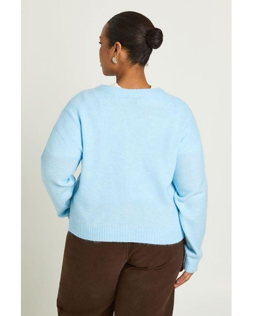 Boohoo Blue Plus Button Down Crew Neck Cardigan