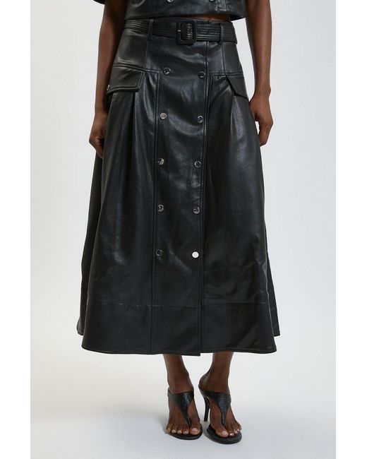 Karen Millen Black Faux Leather Pleated Full Skirt