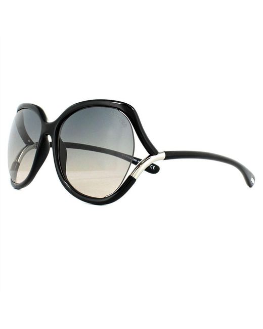 Tom Ford Black Ladies Square Shiny Smoke Gradient Sunglasses