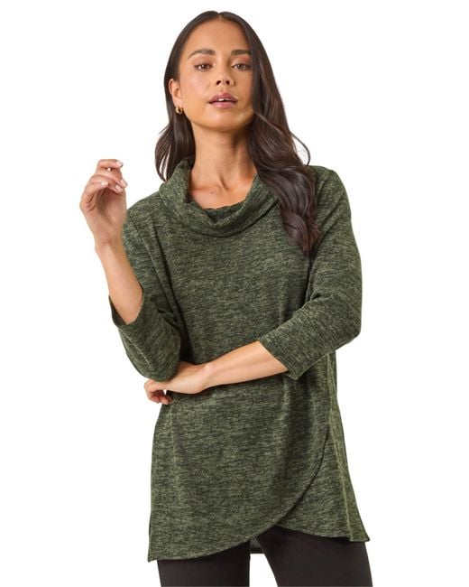 Roman Green Petite Brushed Knit Wrap Top
