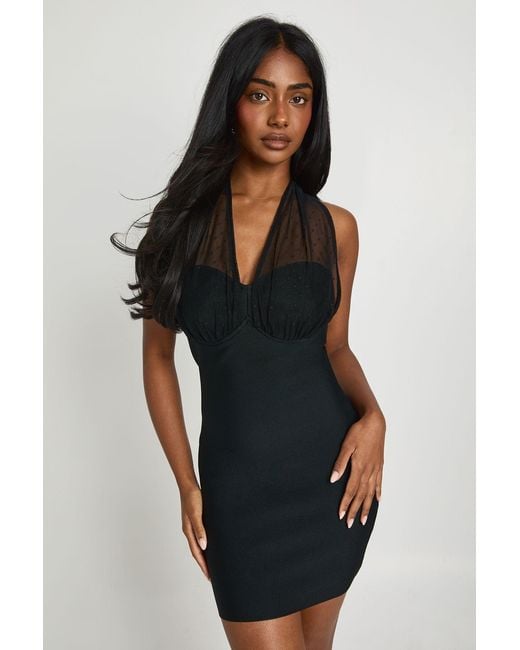 Boohoo Black Premium Bandage Mesh Detail Mini Dress