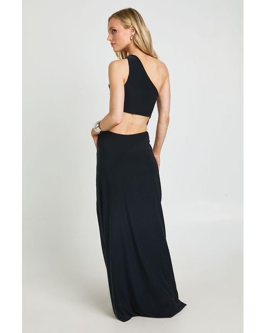Boohoo Blue Petite Asymmetric Cut Out Trim Detail Maxi Dress