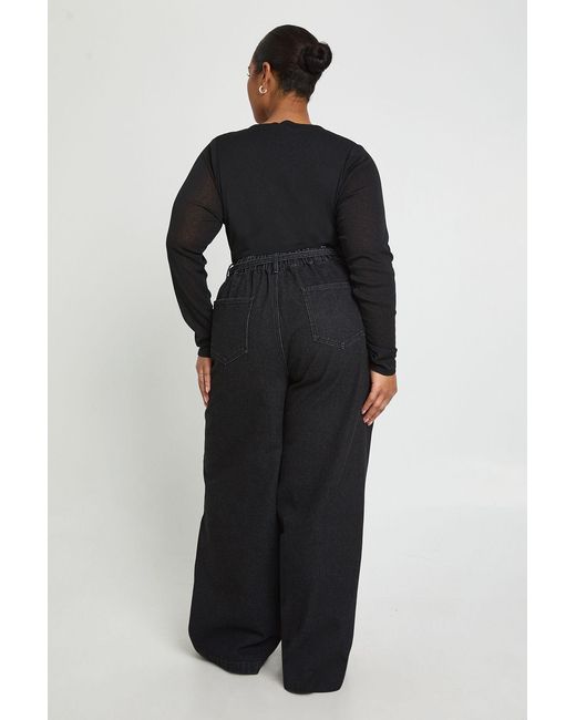 Boohoo Black Plus Elasticated Back Tie Wide Leg Jean