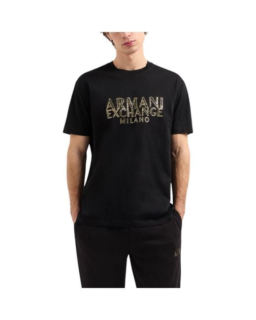 Armani Black Exchange T-Shirts Milano Logo Print Cotton Tee Summer Top for men