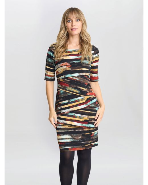 Gina Bacconi Black Rene Stripe Print Layered Dress