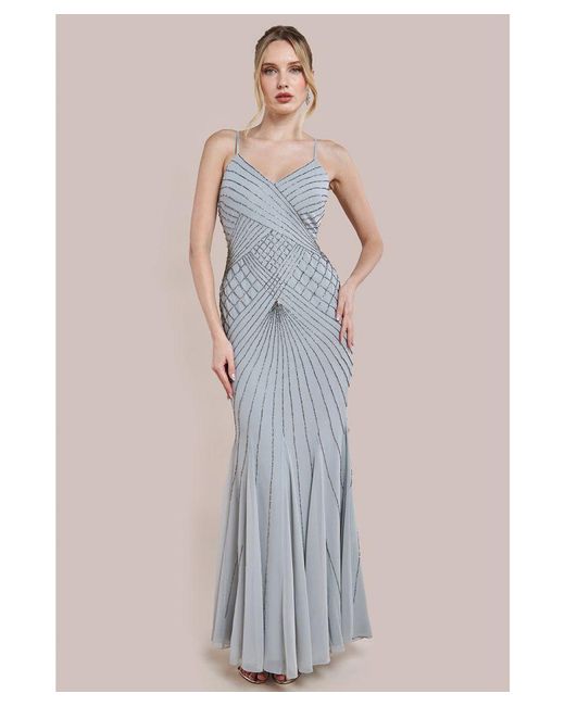 Goddiva Metallic Sleeveless Embellished Maxi Dress