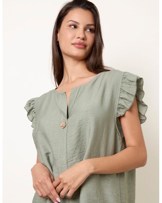 Blue Vanilla Natural One Button Frill Sleeve Top