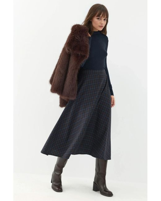 Hiccup Blue High Waist Plaid A-Form Skirt