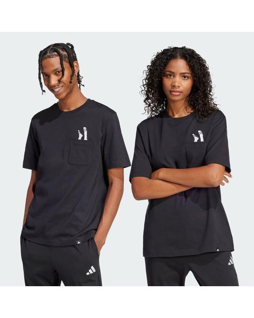 Adidas Blue Lounge Slides Graphic Pocket Tee for men