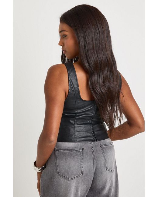Boohoo Black Plus Washed Faux Leather Dip Hem Corset Top