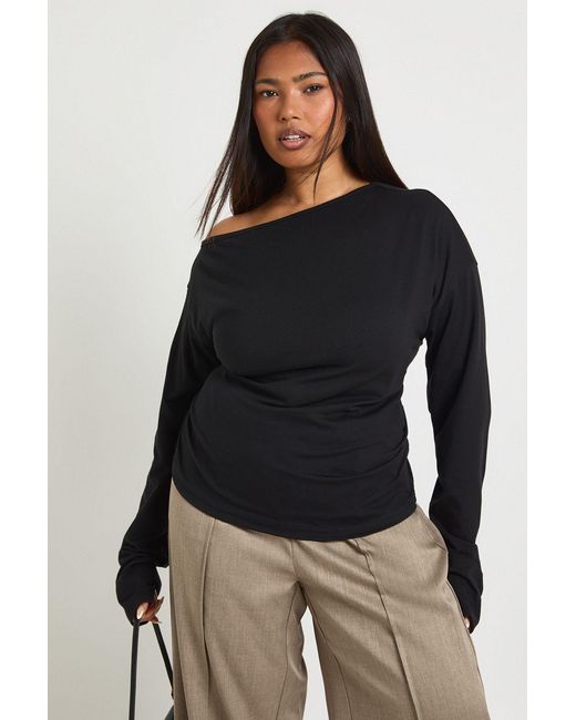 Boohoo Black Plus Off The Shoulder Ruched Split Hem Top