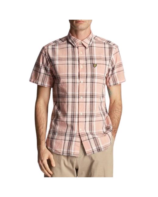 Lyle & Scott Pink Linen Check Short Sleeve Palm Shirt Cotton for men