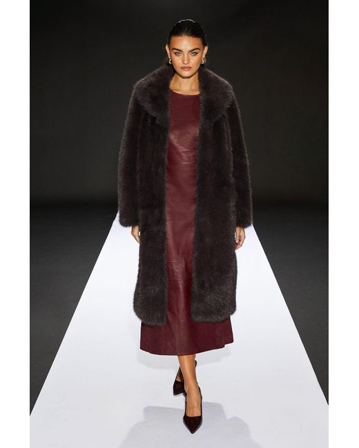 Warehouse Black Runway 1.8.1.8 Faux Fur Maxi Coat