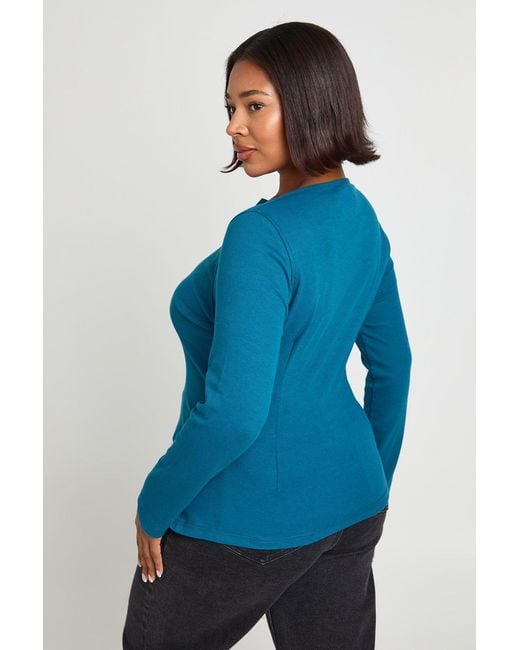 Boohoo Blue Plus Cinched Peplum Button Down Top