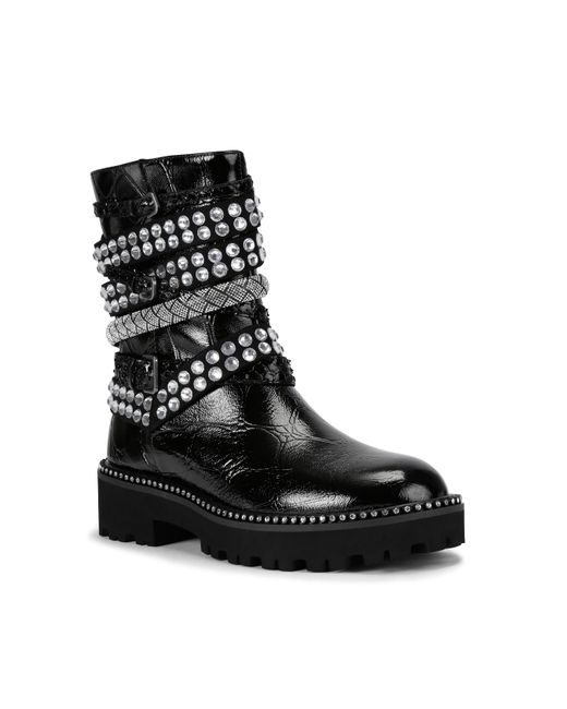 Kurt Geiger Black Leather Multi Strap Flat Boots