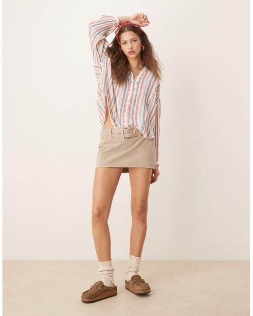 Free People Natural Striped Loose Fit Shirt