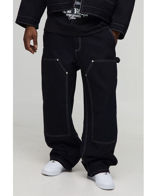 BoohooMAN Black Plus Canvas Relaxed Fit Worker Pants for men