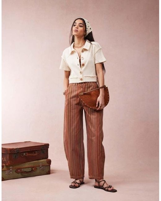 ASOS Brown Button Down Cropped Waffle Shirt