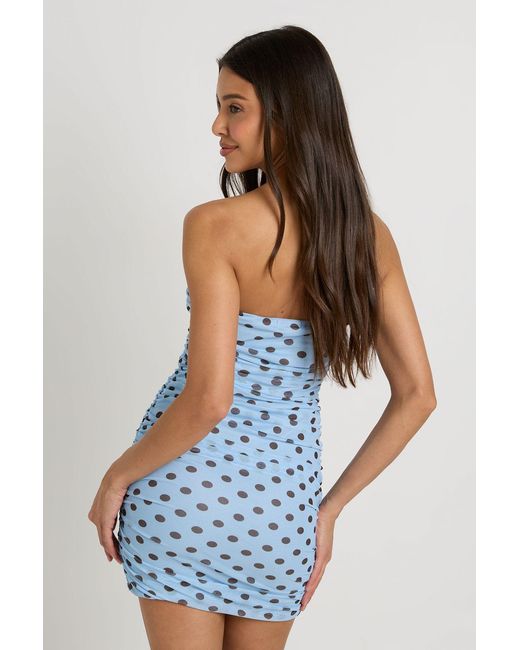 Boohoo Blue Tonal Polka Dot Ruched Bodice Mini Dress