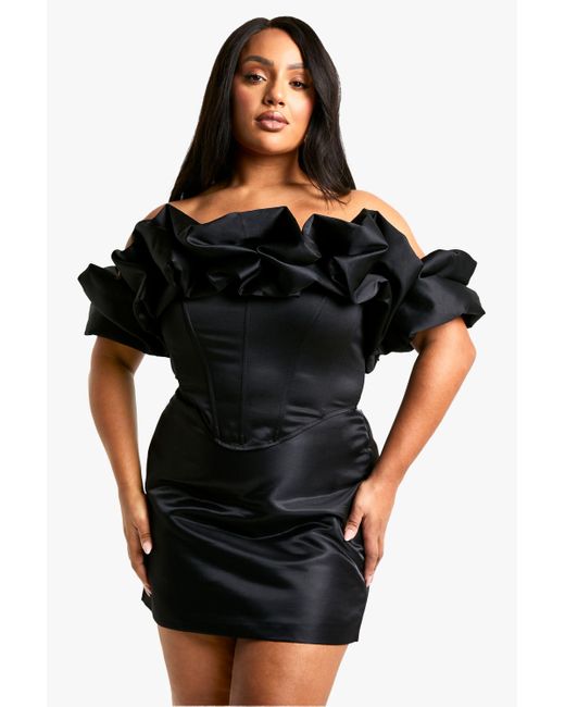 Boohoo Black Plus Extreme Ruffle Bardot Corset Top