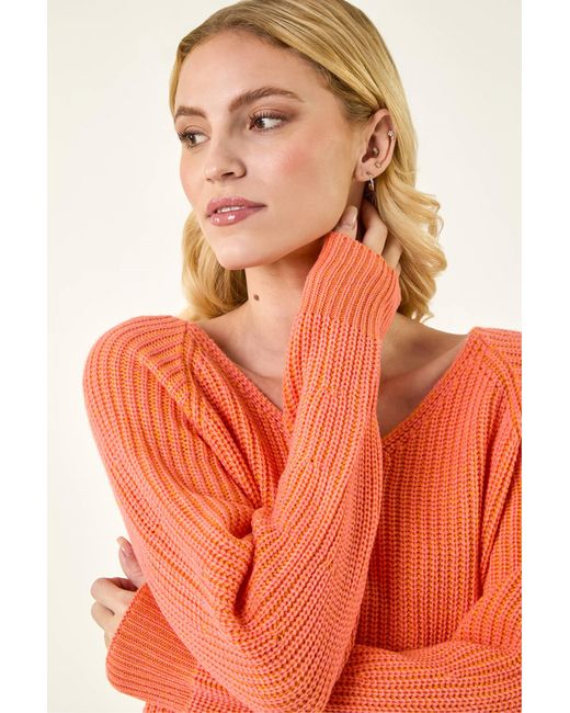 Roman Orange V-Neck Boyfriend Knitted Jumper