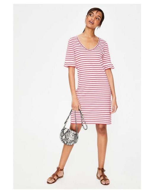 Boden Red Stripe Jersey V Neck Dress