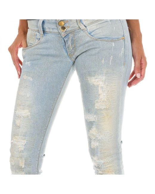 Met Blue Long Denim Pants Worn And Torn Effect 10Db50130