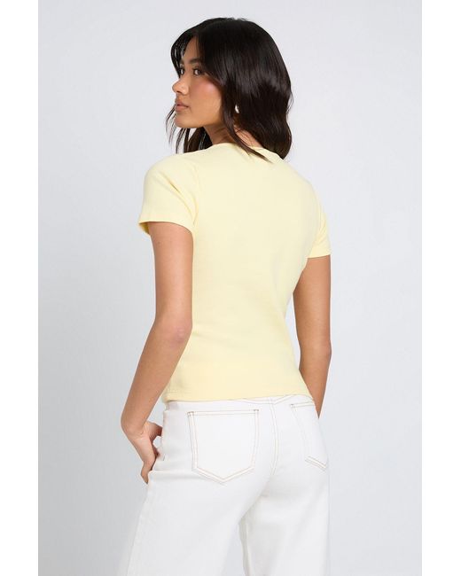Boohoo White Ribbed Contrast Henley Button Short Sleeve Top