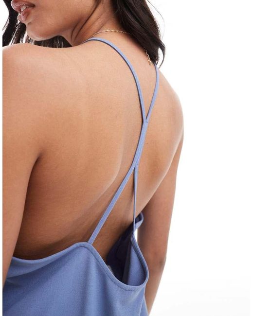 ASOS Blue Cupro Halter Neck Cami With Strappy Back