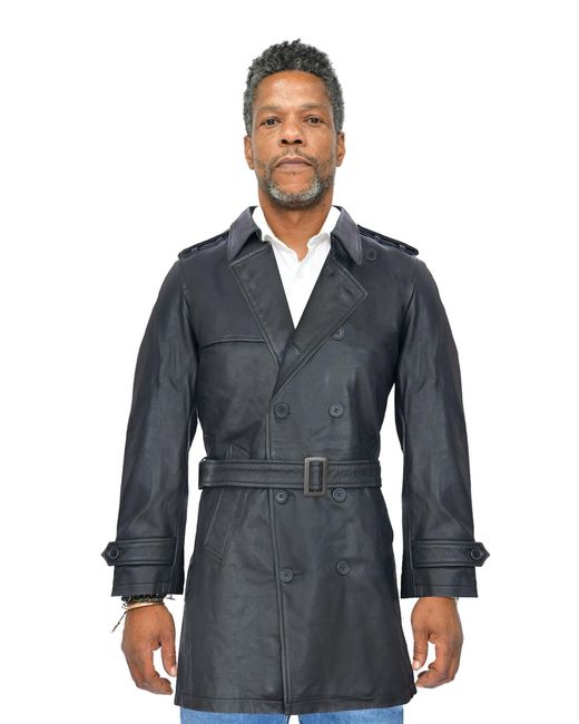 Infinity Leather Blue Trench Coat-Memphis Nappa Leather for men