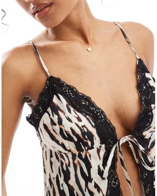 Miss Selfridge Black Satin Tie Front Cami Top