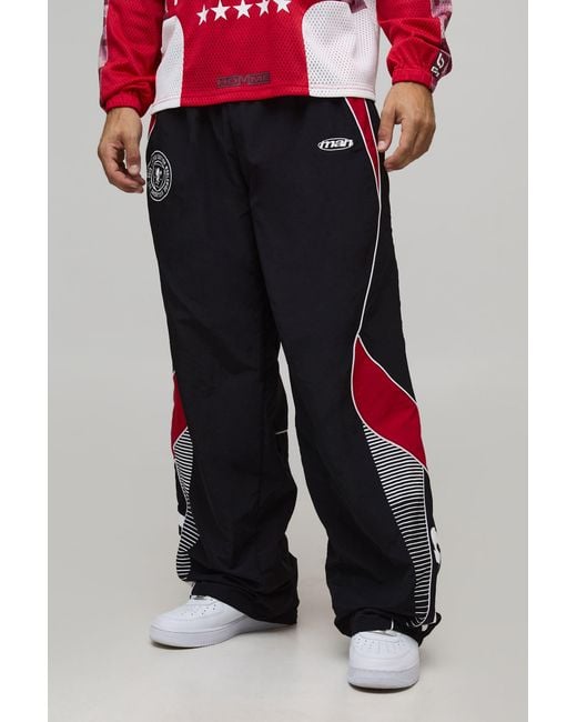 BoohooMAN Black Baggy Elasticated Waist Moto Nylon Trousers for men