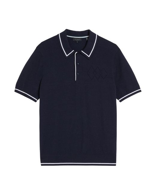 Ted Baker Blue Dunow Pointelle Diamond Polo Shirt Viscose for men