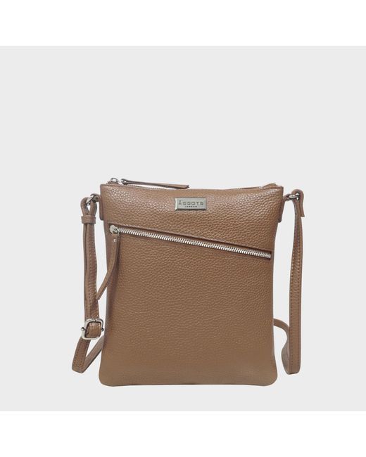 Assots London Multicolor 'rosy' Tan Pebble Grain Soft Real Leather Crossbody Bag